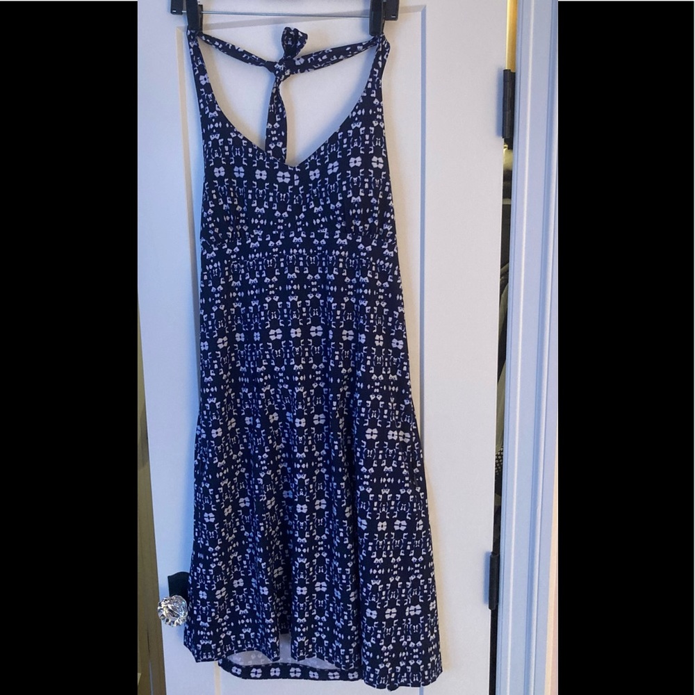 Athleta Navy and White Patterned Halter Dress